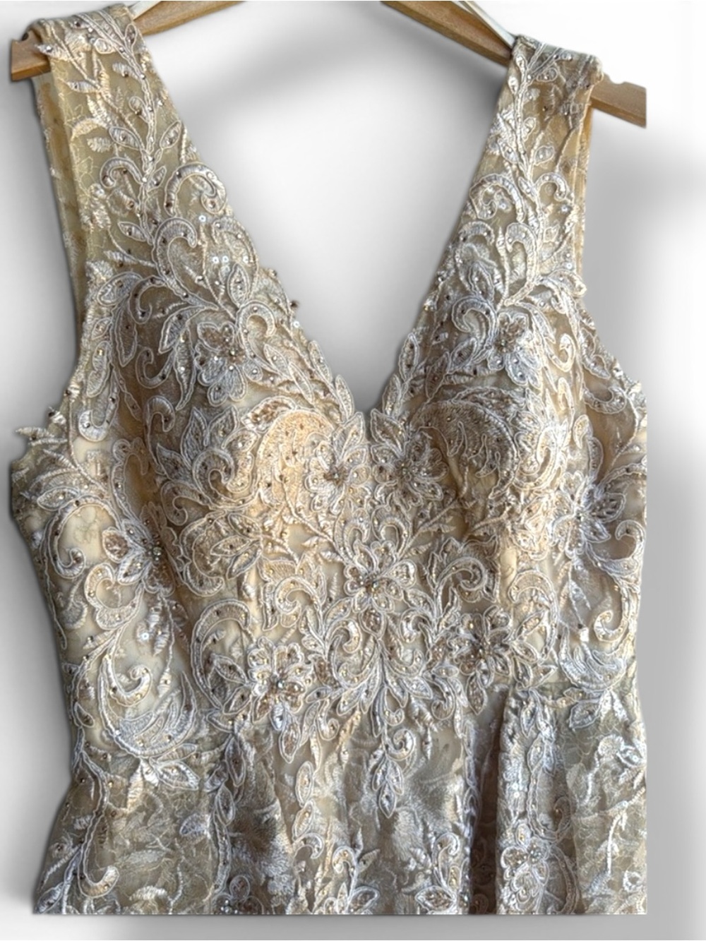 NWT LENOVIA wedding Gown dress mob mog champagne Cream Gold formal Lace M / L - Picture 9 of 17